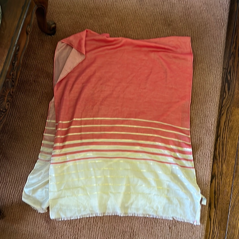 Coral, cream and gold scarf / shawl - Simply Noelle
